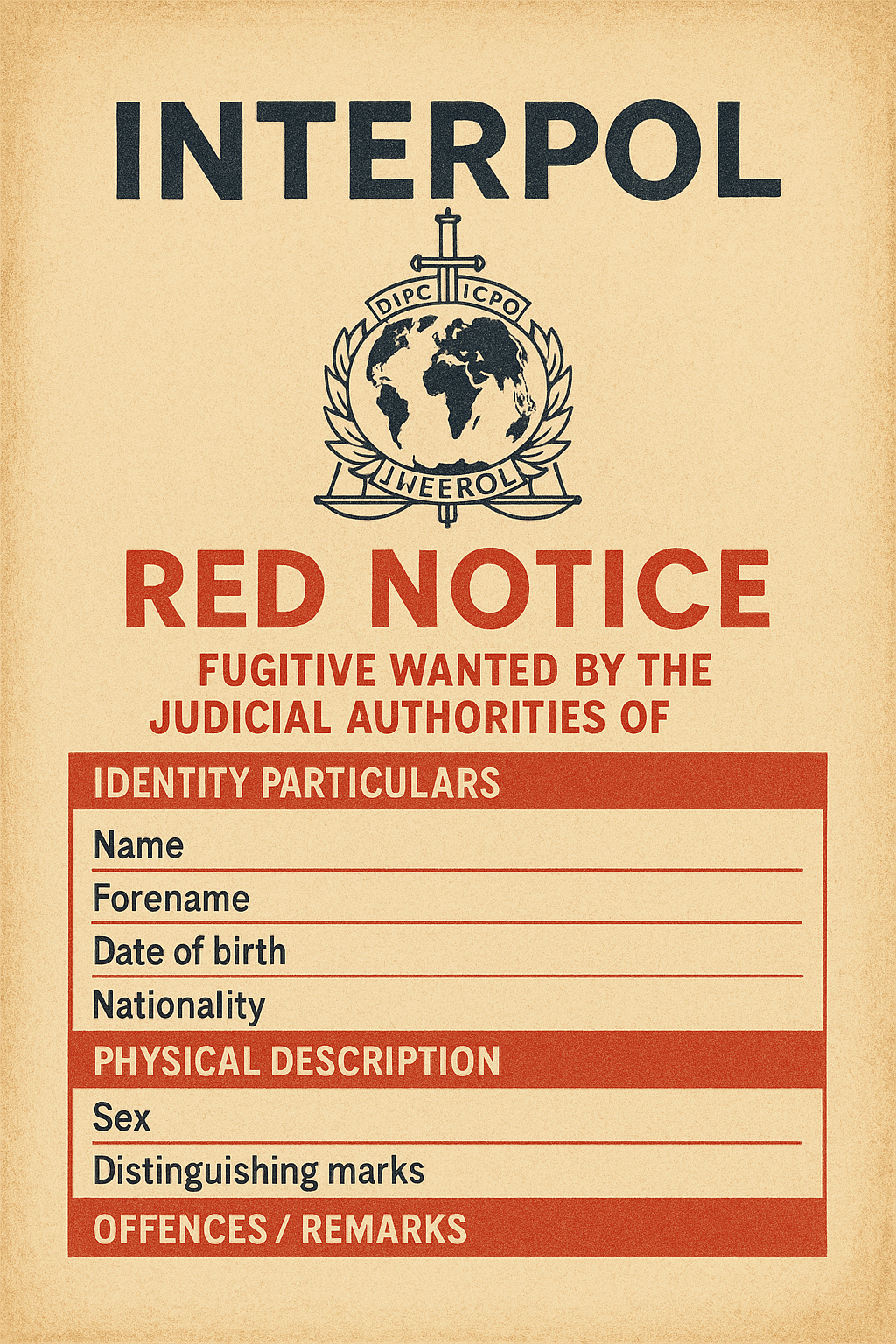 una notifica rossa di Interpol